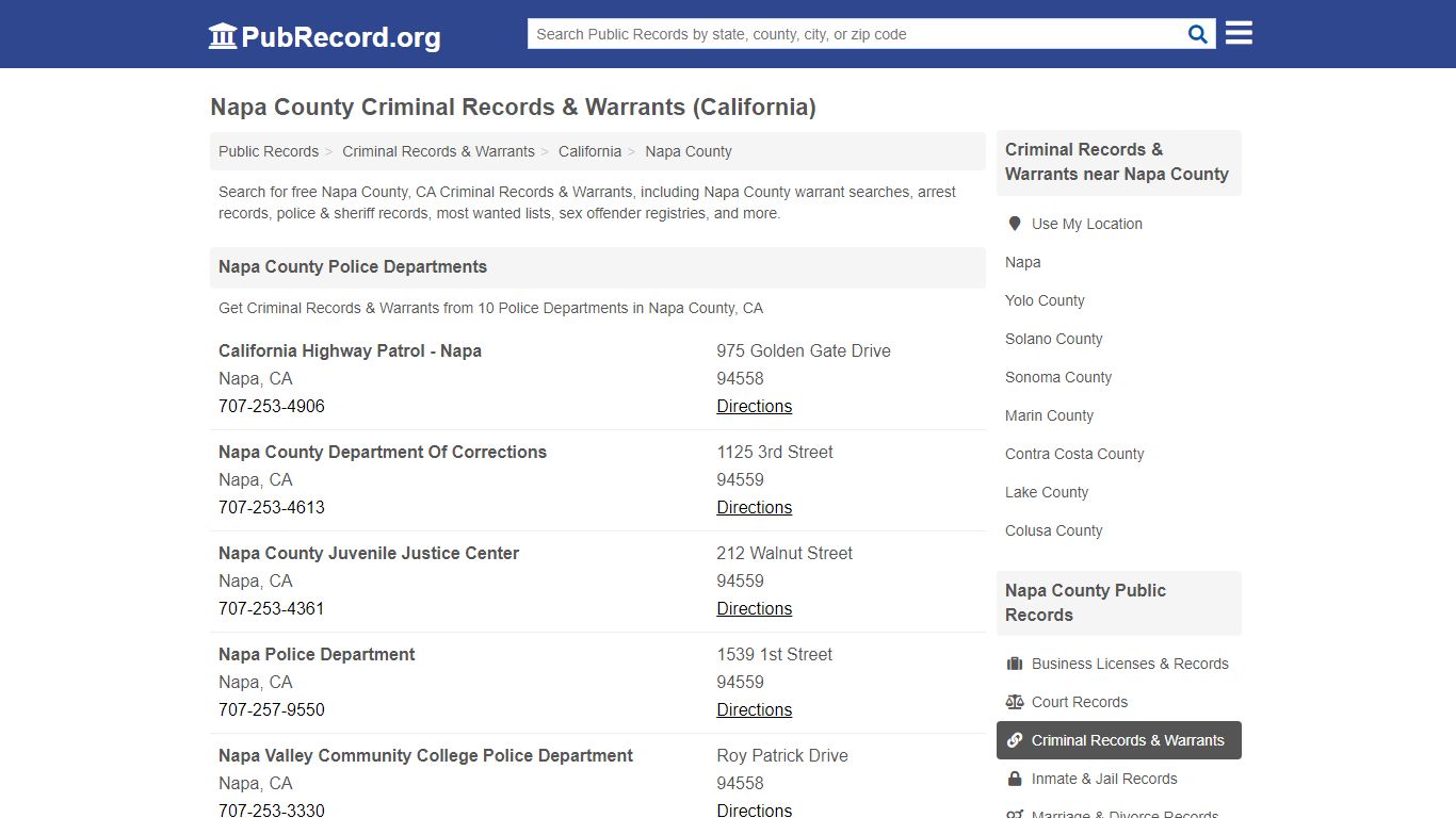 Napa County Criminal Records & Warrants (California)