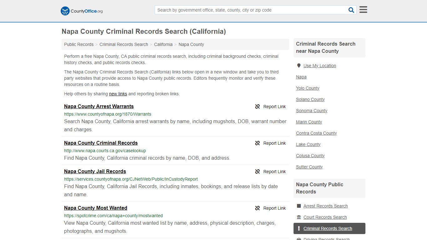 Napa County Criminal Records Search (California) - County Office