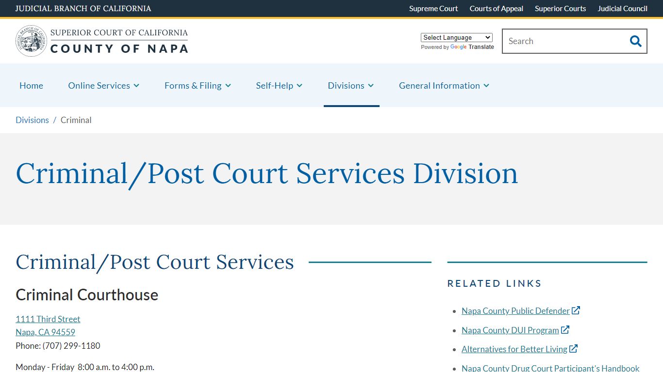 Criminal | Superior Court of California | County of Napa